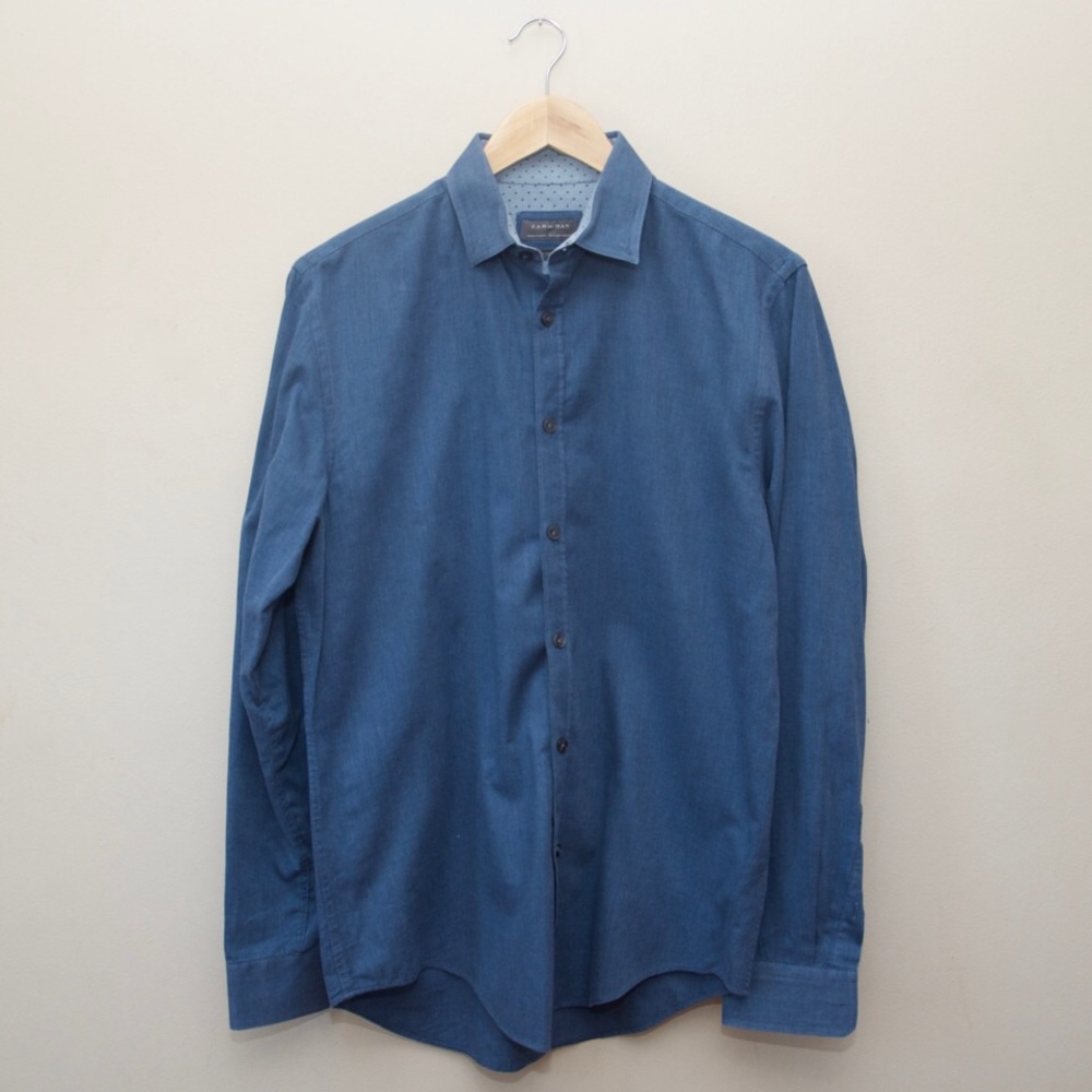 Zara Man slim fit cotton denim button down shirt
